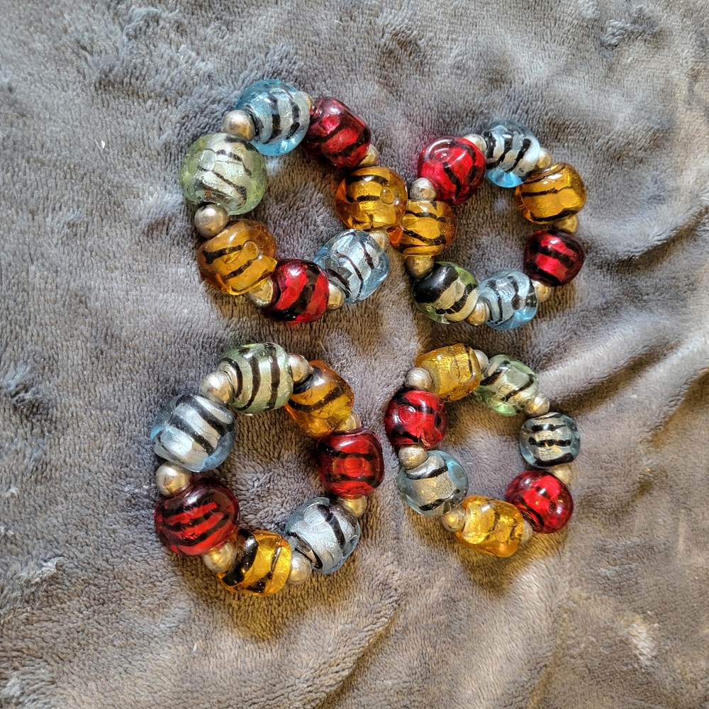 Pier 1 Set of 4 colorful beaded Napkin Rings